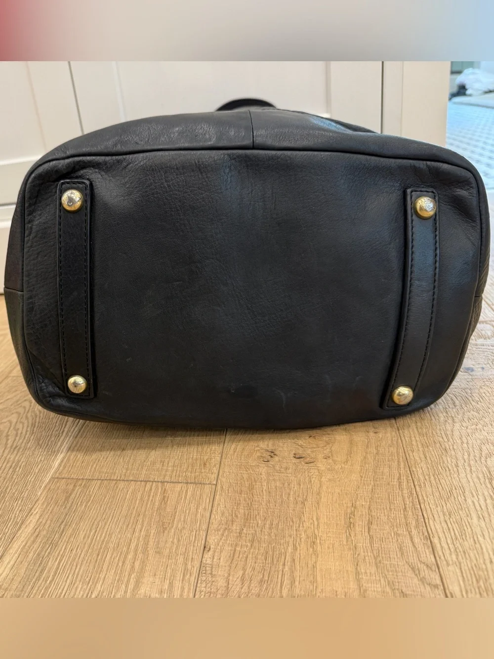 J. Crew Black Leather Tote with Gold Hardware